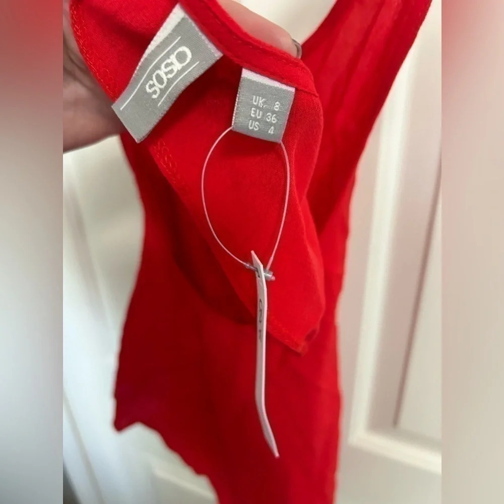ASOS Ruffle Open Back Red Tank Size 4 NWT - Picture 5 of 6